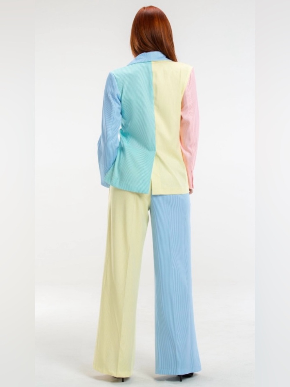 The Ultimate Derby Women’s power suit ~ Color Block pastel Stripe - Picture 2 of 6